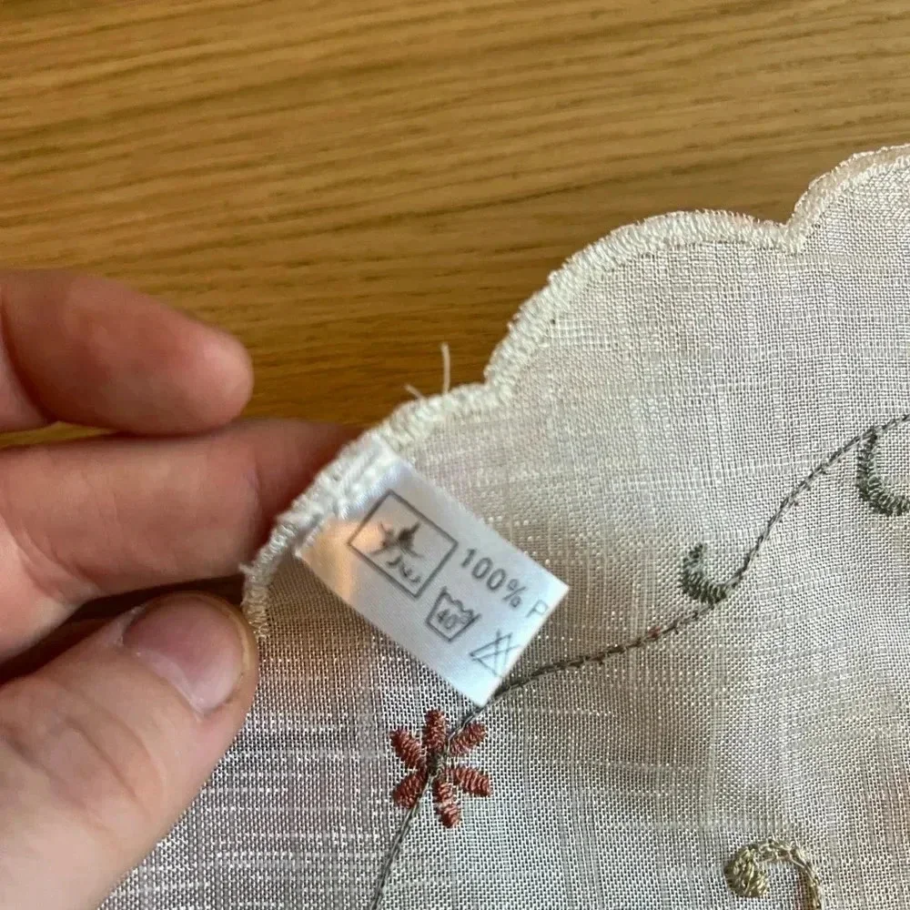 Vintage Hand-Embroidered Round Lace Doily - 11” Floral Design